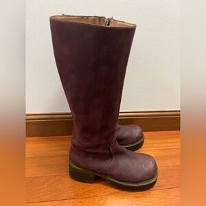 John Fluevog Leather Knee High Cece F Shoe Biker Chunky Vintage Boot